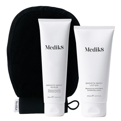 Medik8® • Smooth Body Exfoliating Kit • Peeling do ciała 150ml + Balsam do ciała 200ml + Rękawica do masażu